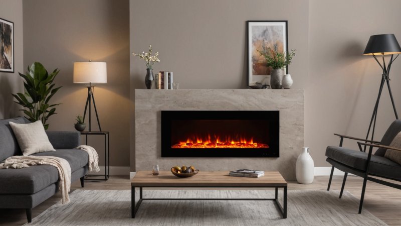 elektrisk peis, veggmontert, fristående, hjemmeinstallasjon, varmeeffektivitet